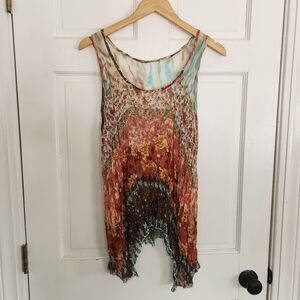 Boho-Chic Floral Flowy Tank Top Medium Sheer Romantic Cottagecore Festival